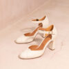 MAISON TOUFET SANDALE BABIES TALON CARRE MARIAGE CEREMONIE CONFORTABLE BLANC CREME BEIGE CUIR LISSE GWENAELLE