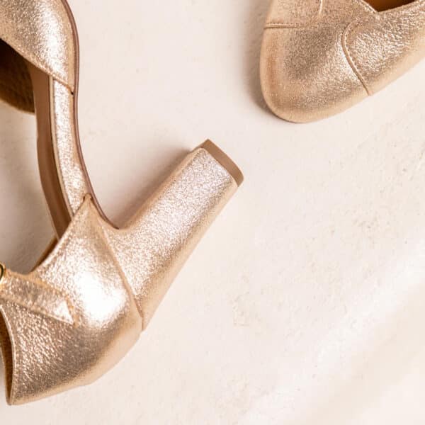 MAISON TOUFET SANDALE BABIES TALON CARRE MARIAGE CEREMONIE CONFORTABLE DORE CLAIR CUIR PAILLETTE GWENAELLE
