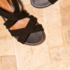 MAISON TOUFET SANDALE PLATE CONFORTABLE NOIR CUIR VELOURS FARAH