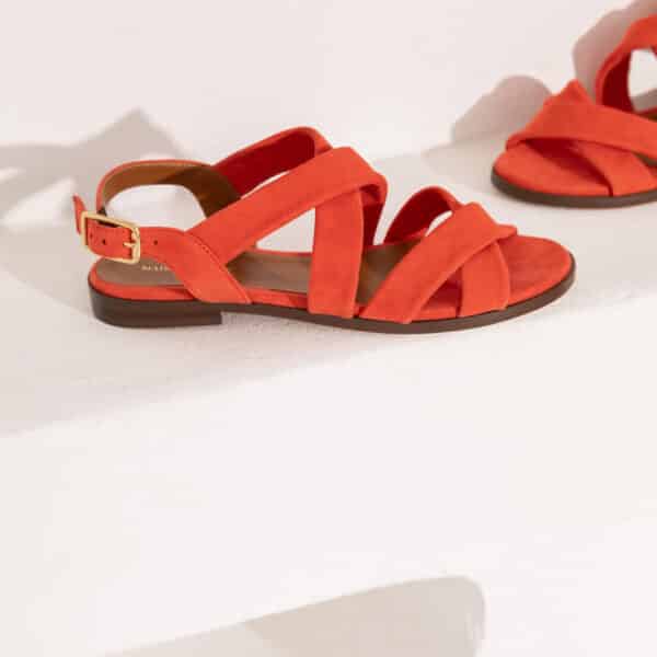 MAISON TOUFET SANDALE PLATE CONFORTABLE PIVOINE CUIR VELOURS FARAH