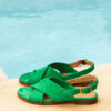 MAISON TOUFET SANDALE PLATE CONFORTABLE VERT CUIR VELOURS AXELLE