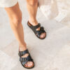 MAISON TOUFET SANDALE PLATE FOOTBED CONFORTABLE NOIR CUIR LISSE KAREN