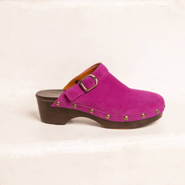 MAISON TOUFET SANDALE SABOT TALON FINITION BOIS CONFORTABLE DAHLIA VIOLET ROSE CUIR VELOURS COLETTE