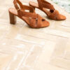 MAISON TOUFET SANDALE TALON CARRE CONFORTABLE COGNAC TRESSE CUIR VELOURS AUDREY