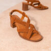 MAISON TOUFET SANDALE TALON CARRE CONFORTABLE COGNAC TRESSE CUIR VELOURS CATARINA