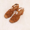 MAISON TOUFET SANDALE TALON CARRE CONFORTABLE COGNAC TRESSE CUIR VELOURS CATARINA