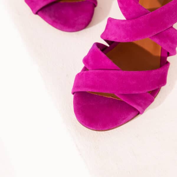 MAISON TOUFET SANDALE TALON CARRE CONFORTABLE DAHLIA VIOLET ROSE CUIR VELOURS FLAVIA