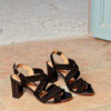 MAISON TOUFET SANDALE TALON CARRE CONFORTABLE NOIR CUIR VELOURS FLAVIA
