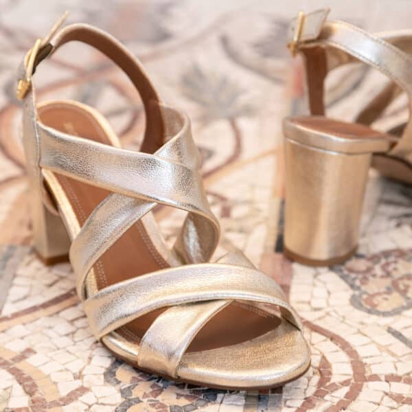 MAISON TOUFET SANDALE TALON CARRE MARIAGE CONFORTABLE DORE CLAIR CUIR METALLISE FLAVIA