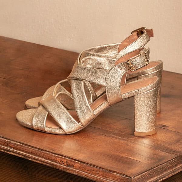 MAISON TOUFET SANDALE TALON CARRE MARIAGE CONFORTABLE DORE CLAIR CUIR METALLISE FLAVIA