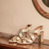 MAISON TOUFET SANDALE TALON CARRE MARIAGE CONFORTABLE DORE CLAIR CUIR METALLISE FLAVIA
