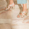 MAISON TOUFET SANDALE TALON CARRE MARIAGE CONFORTABLE DORE CLAIR CUIR METALLISE FLAVIA