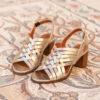 MAISON TOUFET SANDALE TALON CARRE MOYEN CONFORTABLE DORE CLAIR CUIR METALLISE CRAQUELE ALEXANDRA