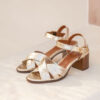 MAISON TOUFET SANDALE TALON CARRE MOYEN CONFORTABLE DORE CLAIR CUIR METALLISE CRAQUELE ANTOINETTE