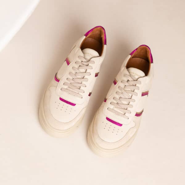MAISON TOUFET BASKETS CONFORTABLE CREME CUIR ROSE CUIR METALLISE ARMELLE