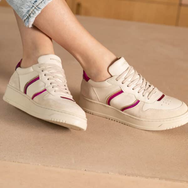 MAISON TOUFET BASKETS CONFORTABLE CREME CUIR ROSE CUIR METALLISE ARMELLE