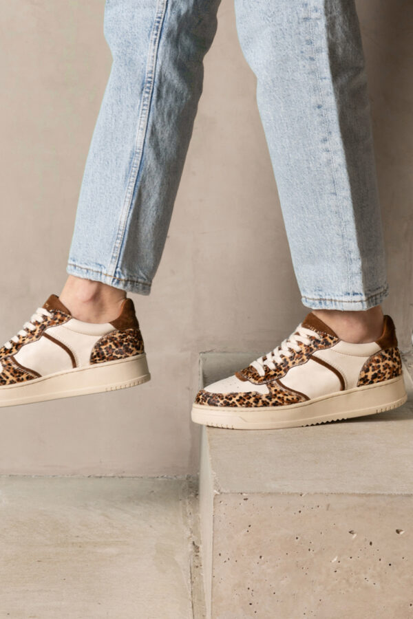 MAISON TOUFET BASKETS CONFORTABLE CRÉME LÉOPARD CUIR ARMELLE