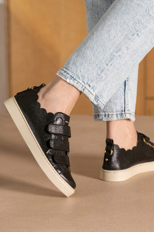 MAISON TOUFET BASKETS CONFORTABLE NOIR CUIR MÉTALLISÉ JULIANNE