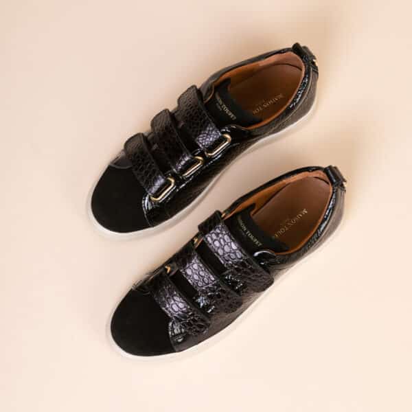 MAISON TOUFET BASKETS CONFORTABLE NOIR CUIR VELOURS CUIR VERNIS ANAIDA
