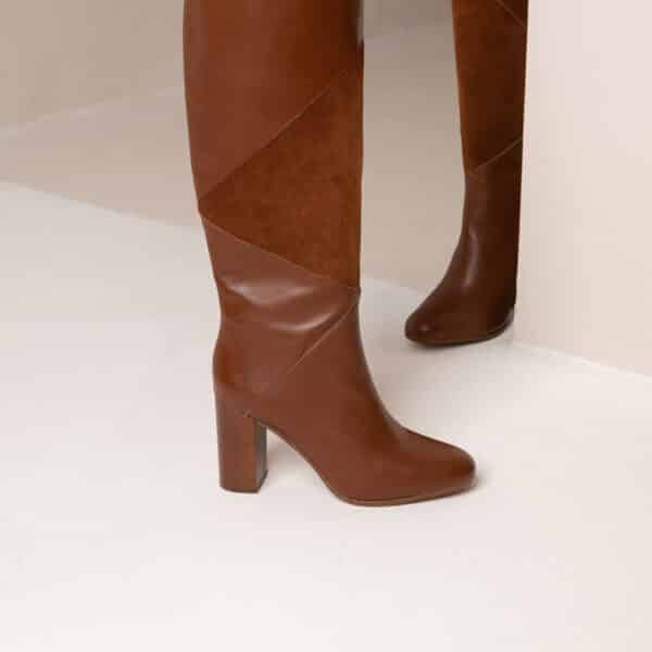 MAISON TOUFET BOTTES CONFORTABLE COGNAC CUIR LISSE CUIR VELOURS PAULA