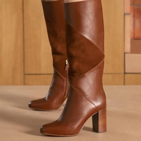 MAISON TOUFET BOTTES CONFORTABLE COGNAC CUIR LISSE CUIR VELOURS PAULA