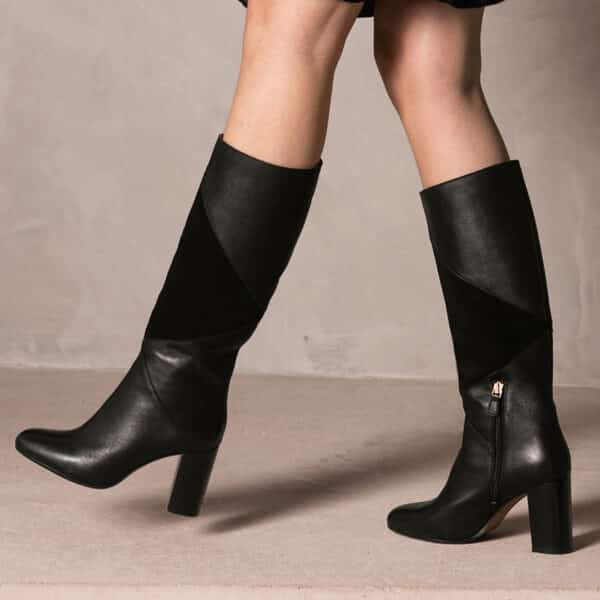 MAISON TOUFET BOTTES CONFORTABLE NOIR CUIR LISSE NOIR VELOURS PAULA