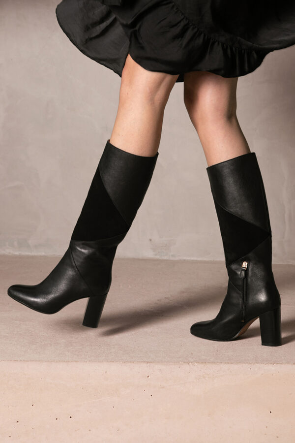 MAISON TOUFET BOTTES CONFORTABLE NOIR CUIR LISSE NOIR VELOURS PAULA
