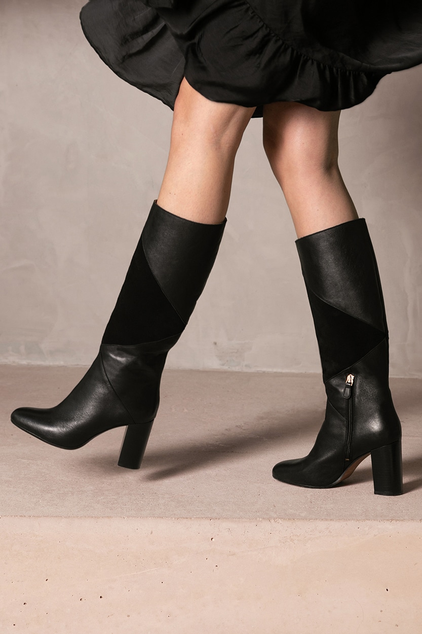 MAISON TOUFET BOTTES CONFORTABLE NOIR CUIR LISSE NOIR VELOURS PAULA