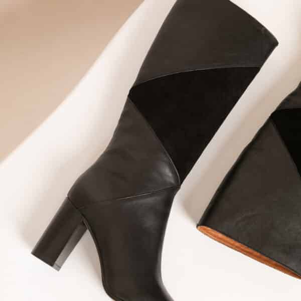 MAISON TOUFET BOTTES CONFORTABLE NOIR CUIR LISSE NOIR VELOURS PAULA