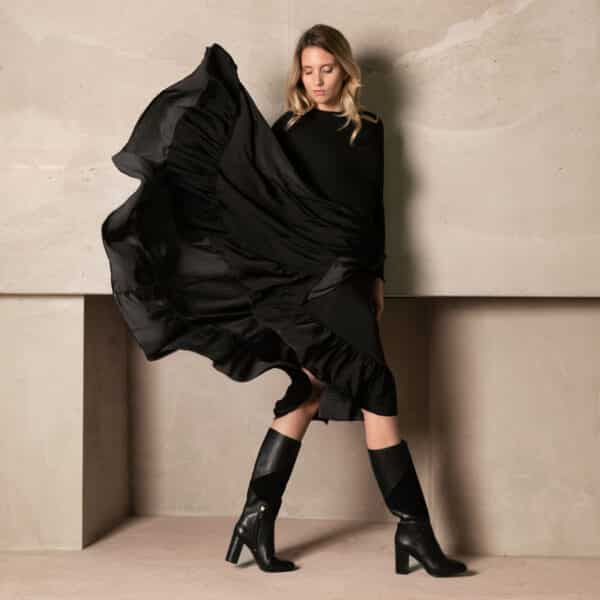 MAISON TOUFET BOTTES CONFORTABLE NOIR CUIR LISSE NOIR VELOURS PAULA