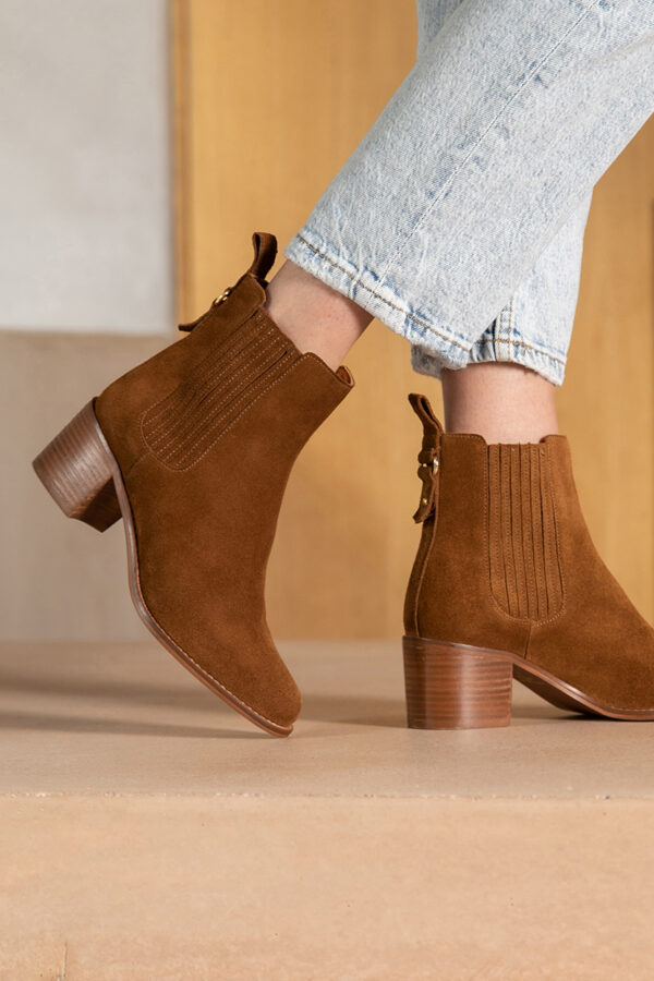MAISON TOUFET BOTTINES CONFORTABLE COGNAC CUIR VELOURS CÉCILIA