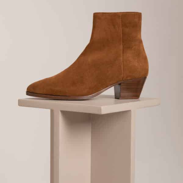 MAISON TOUFET BOTTINES CONFORTABLE COGNAC CUIR VELOURS SOLINE