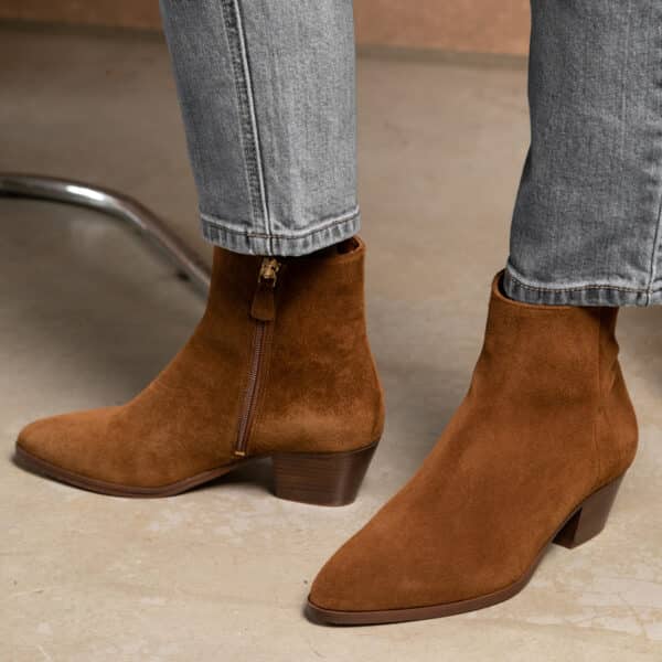 MAISON TOUFET BOTTINES CONFORTABLE COGNAC CUIR VELOURS SOLINE