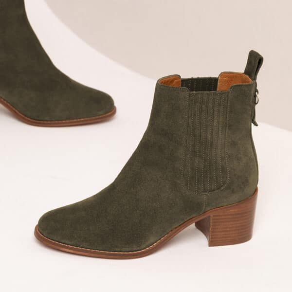 MAISON TOUFET BOTTINES CONFORTABLE KAKI CUIR VELOURS CÉCILIA