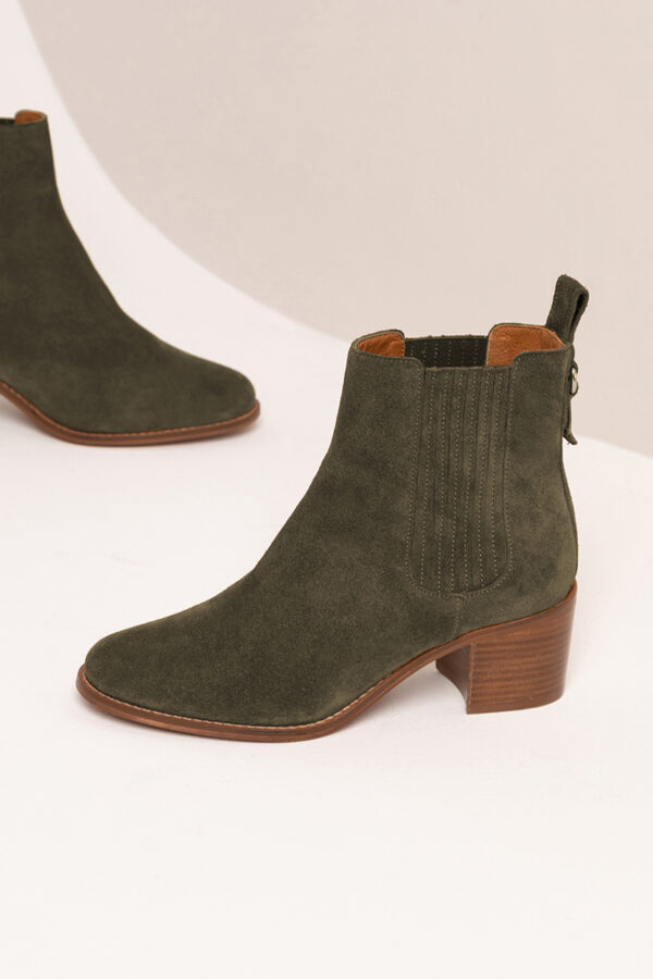 MAISON TOUFET BOTTINES CONFORTABLE KAKI CUIR VELOURS CÉCILIA