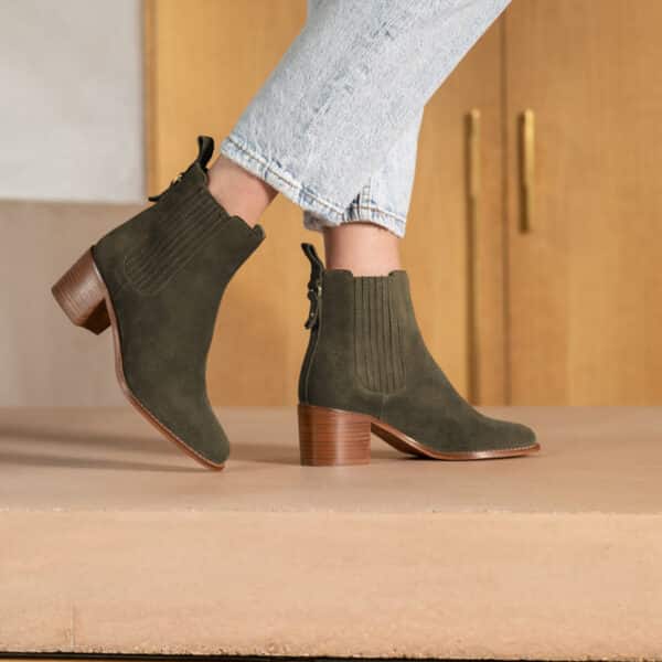 MAISON TOUFET BOTTINES CONFORTABLE KAKI CUIR VELOURS CÉCILIA