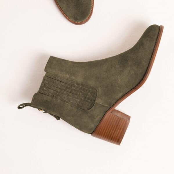 MAISON TOUFET BOTTINES CONFORTABLE KAKI CUIR VELOURS CÉCILIA