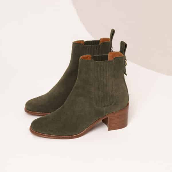 MAISON TOUFET BOTTINES CONFORTABLE KAKI CUIR VELOURS CÉCILIA