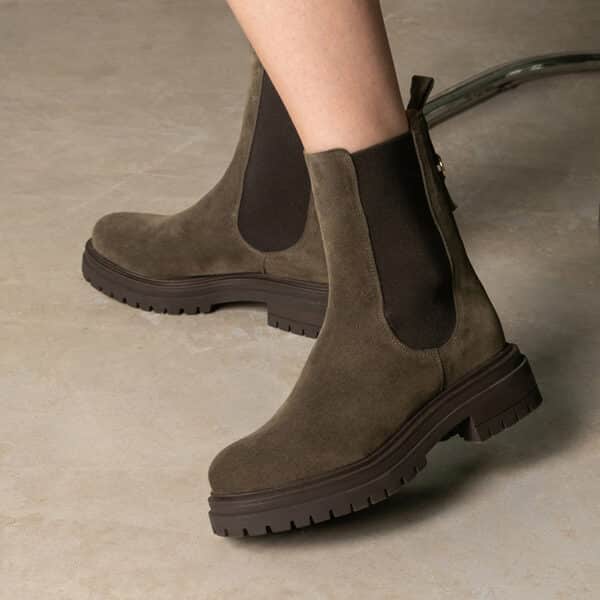 MAISON TOUFET BOTTINES CONFORTABLE KAKI CUIR VELOURS JOY