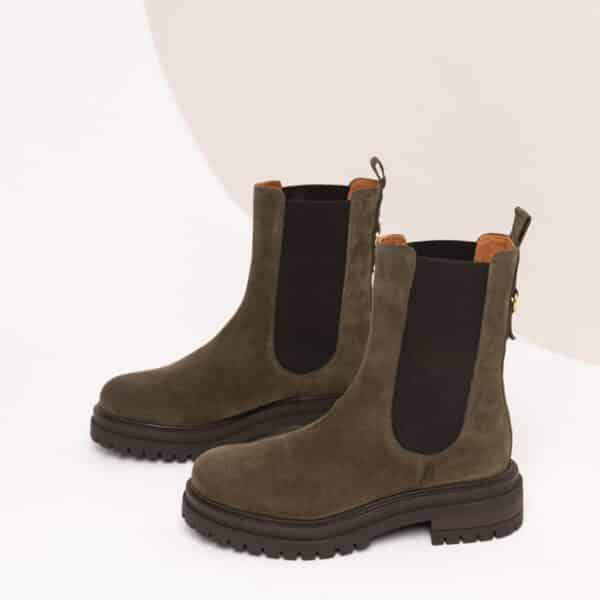 MAISON TOUFET BOTTINES CONFORTABLE KAKI CUIR VELOURS JOY