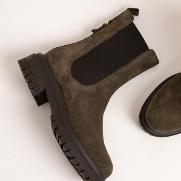 MAISON TOUFET BOTTINES CONFORTABLE KAKI CUIR VELOURS JOY