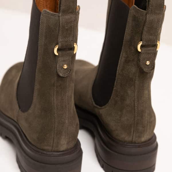MAISON TOUFET BOTTINES CONFORTABLE KAKI CUIR VELOURS JOY