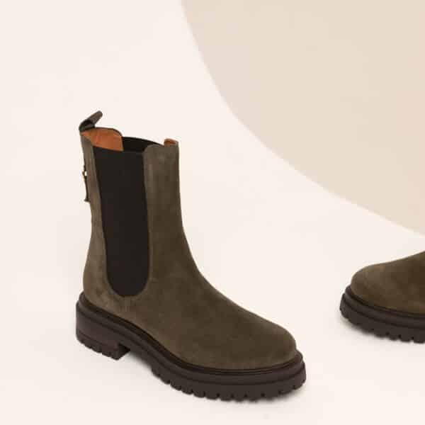 MAISON TOUFET BOTTINES CONFORTABLE KAKI CUIR VELOURS JOY