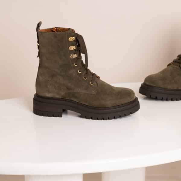 MAISON TOUFET BOTTINES CONFORTABLE KAKI CUIR VELOURS NORA