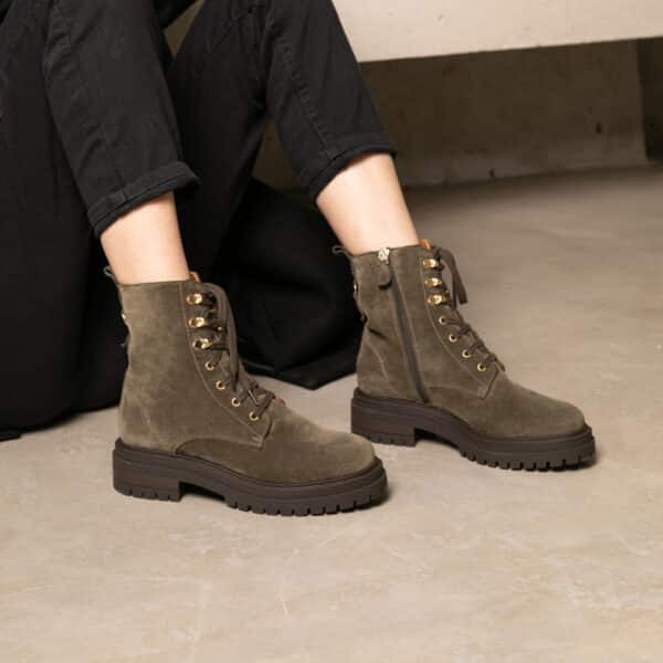 MAISON TOUFET BOTTINES CONFORTABLE KAKI CUIR VELOURS NORA
