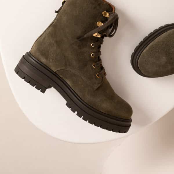 MAISON TOUFET BOTTINES CONFORTABLE KAKI CUIR VELOURS NORA