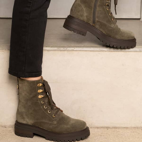 MAISON TOUFET BOTTINES CONFORTABLE KAKI CUIR VELOURS NORA