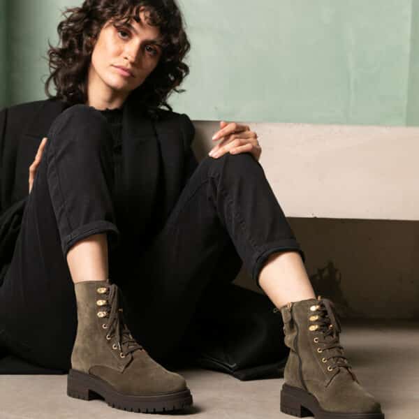 MAISON TOUFET BOTTINES CONFORTABLE KAKI CUIR VELOURS NORA