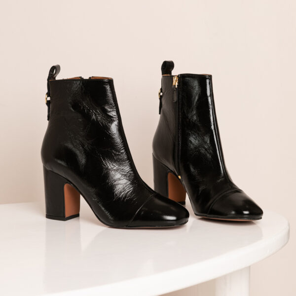 MAISON TOUFET BOTTINES CONFORTABLE NOIR CUIR BRILLANT EFFET FROISSÉ YESMINE