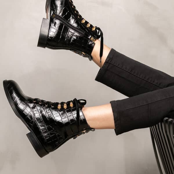 MAISON TOUFET BOTTINES CONFORTABLE NOIR CUIR CROCO ELA